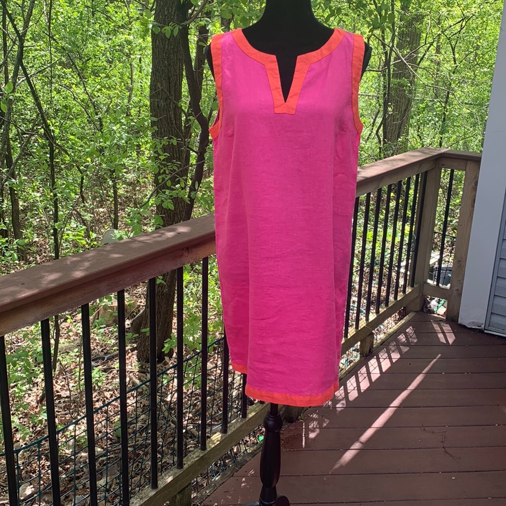 Sigrid Olson Pink and Orange Linen Shift Dress